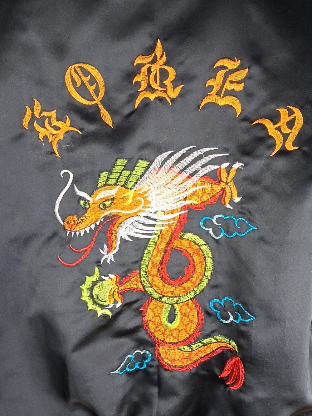 Vintage 90s Korea Embroidered Dragon Spell Out Zip Black Xl Satin Bomber Jacket - Picture 2 of 6